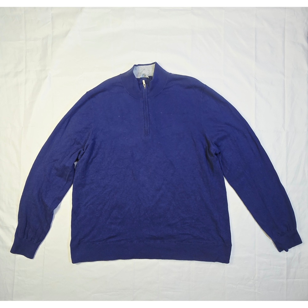 Tahari Men's Quarter Zip Pullover Sweater XL Blue Lightweight Mock Neck Knit V5